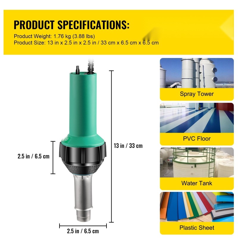 Muovihitsauspistooli 1600W 220V 3 m johdolla useilla vaihdettavilla suuttimeilla portaaton lämpösäätö 40–600°C