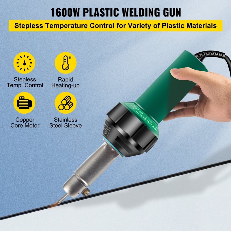 PVC muovihitsauspistooli 1600W 220V 3 m johto portaattomalla lämpötilansäädöllä mika putkinen lämmitysydin