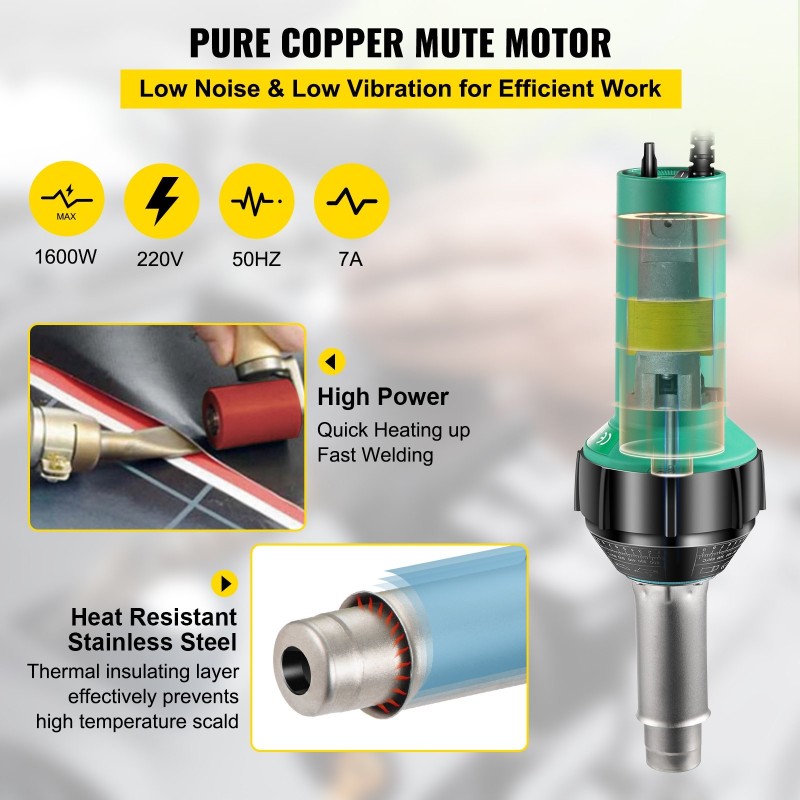 PVC-muovihitsain 1600W 220V portaattomalla lämpötilansäädöllä 40–600°C 3 m virtajohdolla