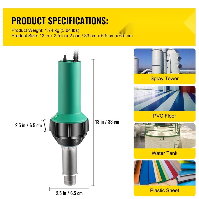 PVC-muovihitsain 1600W 220V portaattomalla lämpötilansäädöllä 40–600°C 3 m virtajohdolla