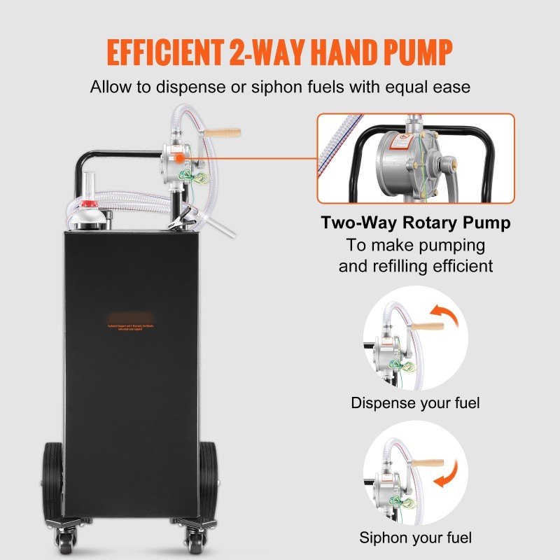 Polttoainekärry 35 gallonin hiiliteräs säiliö neljällä pyörällä käsipumpulla