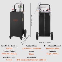Polttoainekärry 35 gallonin hiiliteräs säiliö neljällä pyörällä käsipumpulla