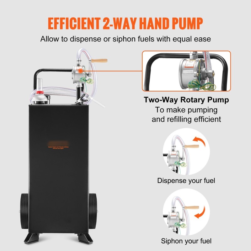 Polttoainekärry terässäiliöllä 30 gallonin kapasiteetti käsikäyttöisellä pyöröpumpulla pyörillä