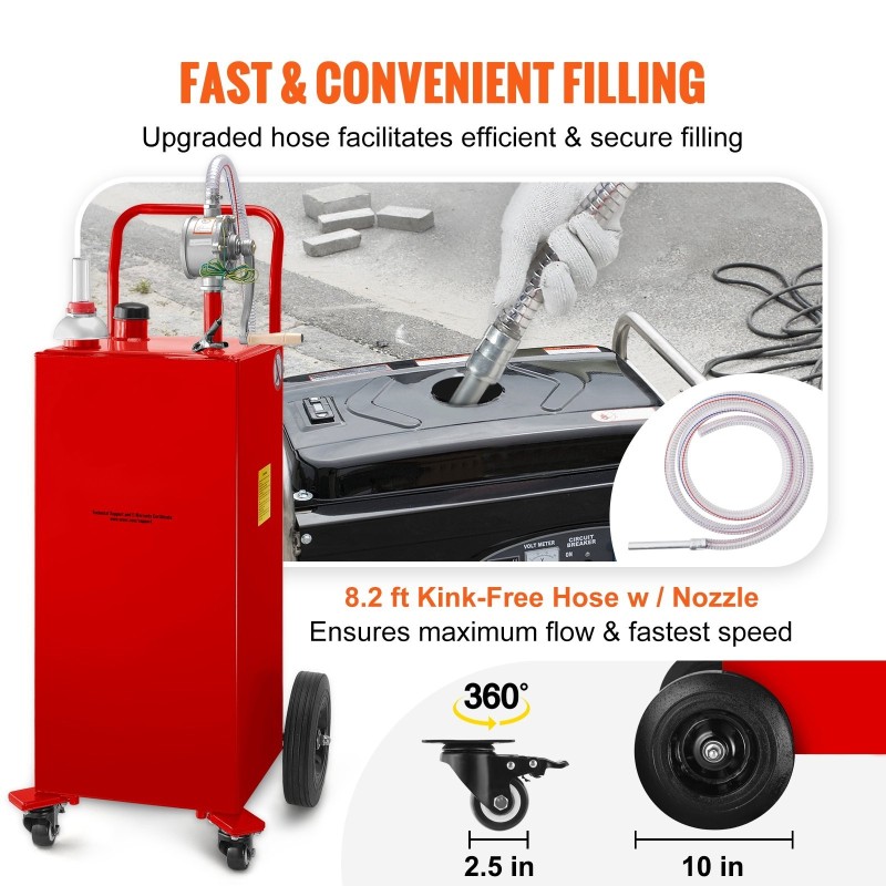 Siirrettävä terässäiliö 30 gallonaa polttoainetta ajoneuvoille kaksisuuntaisella käsipumpulla ja pyörillä