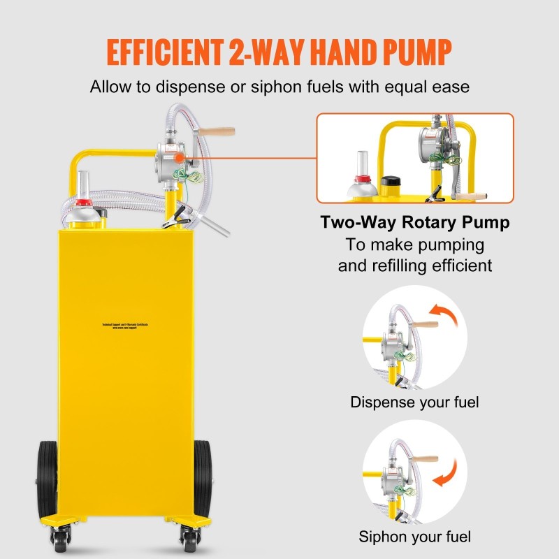 Polttoainevaunu 30 gallonan hiiliterässäiliöllä käsikäyttöisellä pyöröpumpulla neljällä pyörällä