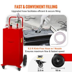 Siirrettävä polttoainesäiliö 132,49 l hiiliteräs käsikäyttöisellä pyöröpumpulla punainen