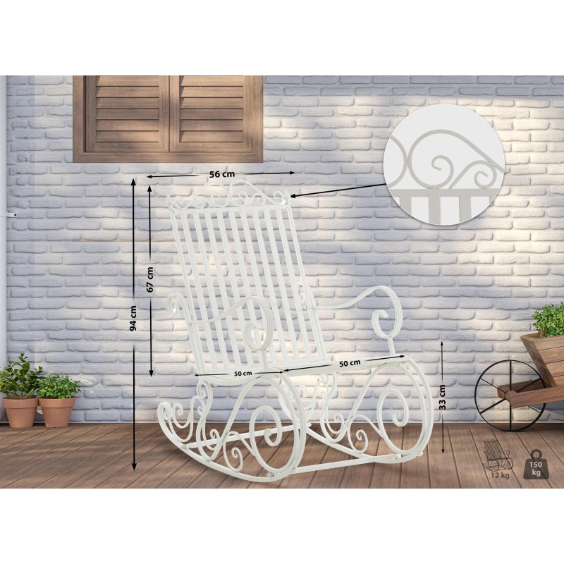 Antiikkityylinen keinutuoli sisä- ja ulkokäyttöön, säänkestävä rautarakenne