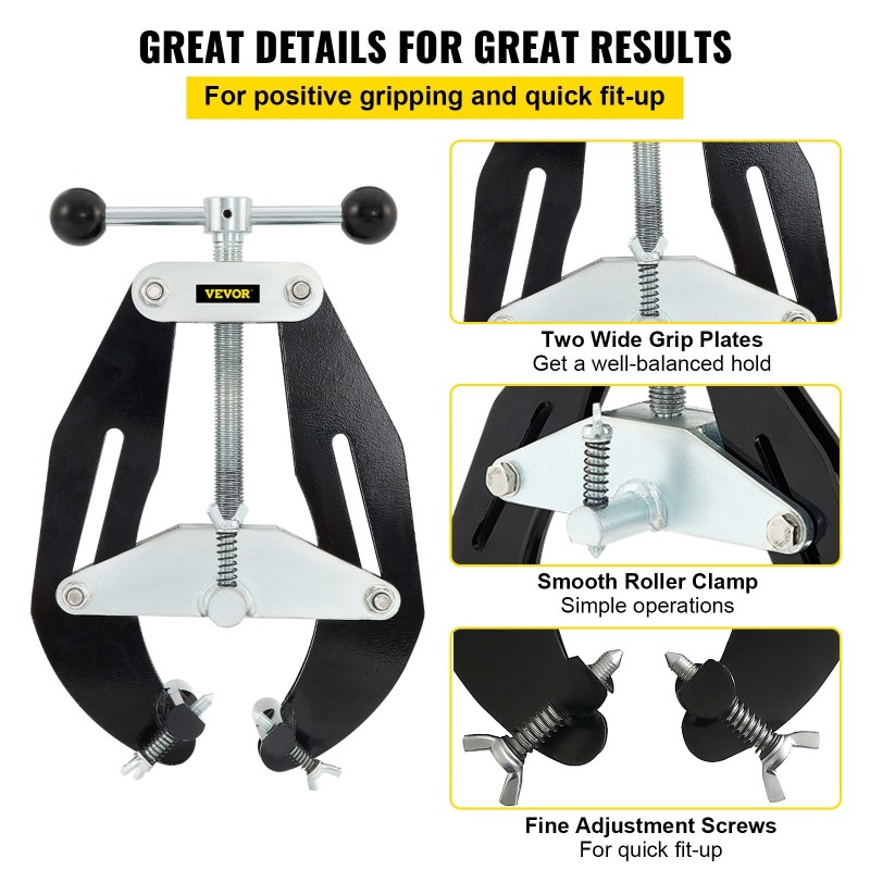 Putkipuristin hiiliteräsrunko 5,1–15,2 cm halkaisijoille putkien kohdistukseen kevyt pikatoimisilla säätöruuveilla