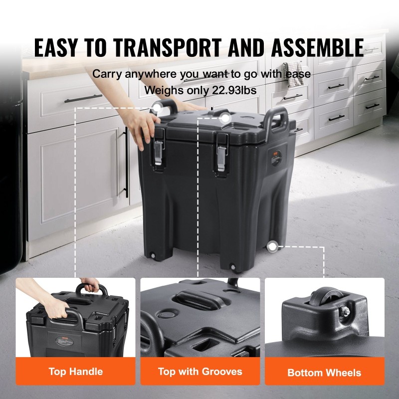 Pinottava eristetty ruokatermosastia 30 l ruostumaton teräs LLDPE-muovi