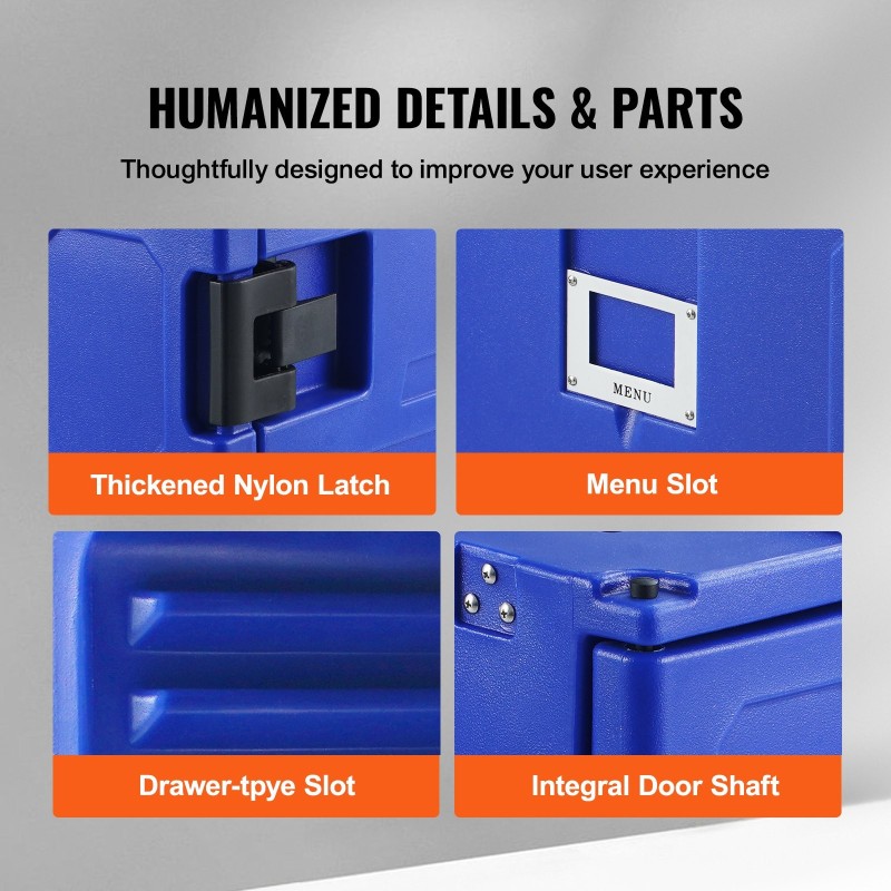 Eristetty ruokakuljetuslaatikko 90 l muovinen etulastaus pyörillä kahvoilla