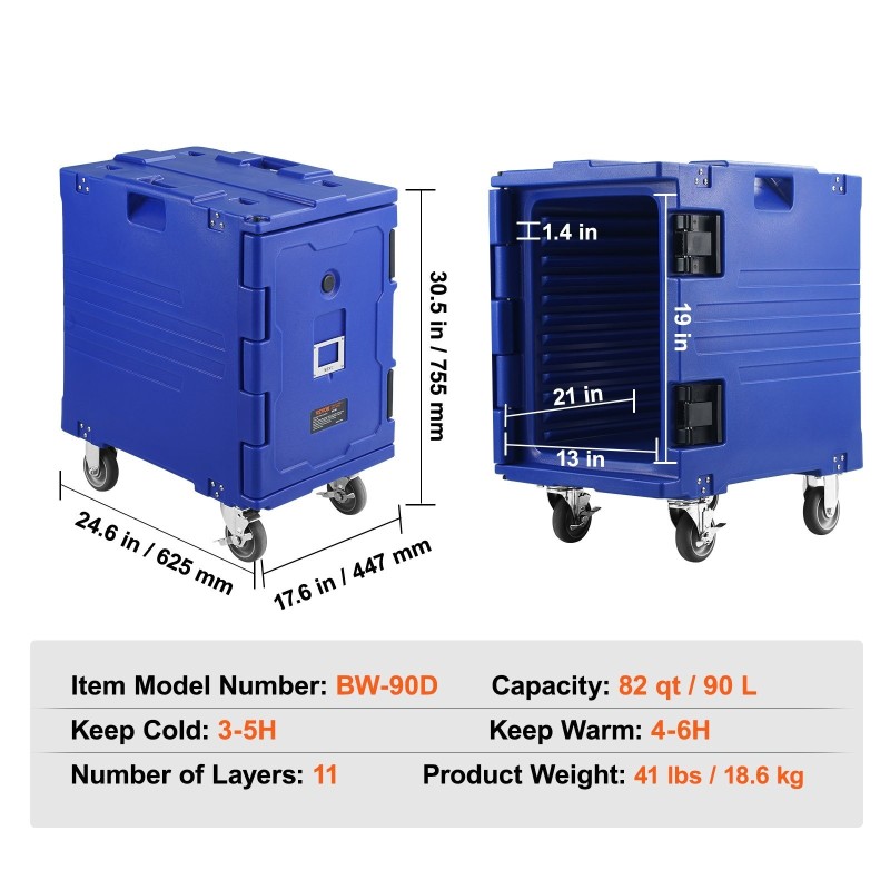 Eristetty ruokakuljetuslaatikko 90 l muovinen etulastaus pyörillä kahvoilla