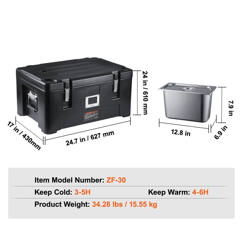 Eristetty ruokakuljetuslaatikko 30 l kevyt pinoamiskelpoinen 3 ruostumattomaa astiaa musta