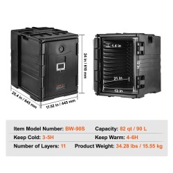 Lämpöeristetty 90 litran ruokakuljetuslaatikko paisutetusta polypropeenista etupuolelta ladattava kahvallinen pinottava