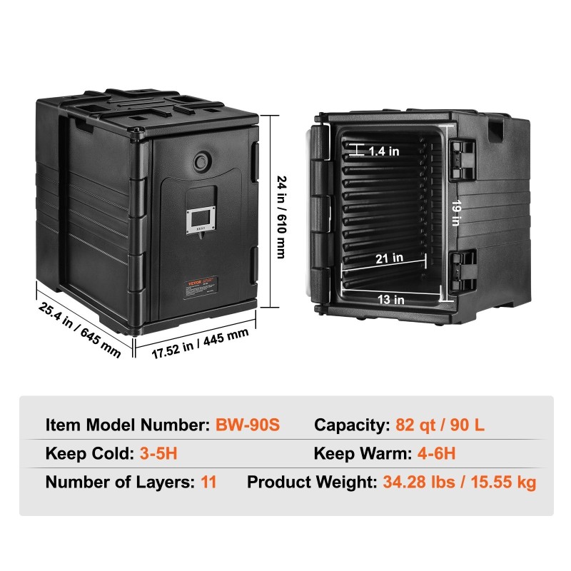 Lämpöeristetty 90 litran ruokakuljetuslaatikko paisutetusta polypropeenista etupuolelta ladattava kahvallinen pinottava