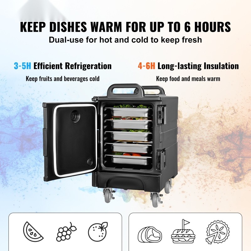 Eristetty ruokakuljetuslaatikko 75 l 50 mm eristys etupuolelta täytettävä pyörillä