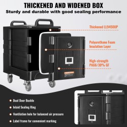 Eristetty ruokakuljetuslaatikko 75 l 50 mm eristys etupuolelta täytettävä pyörillä