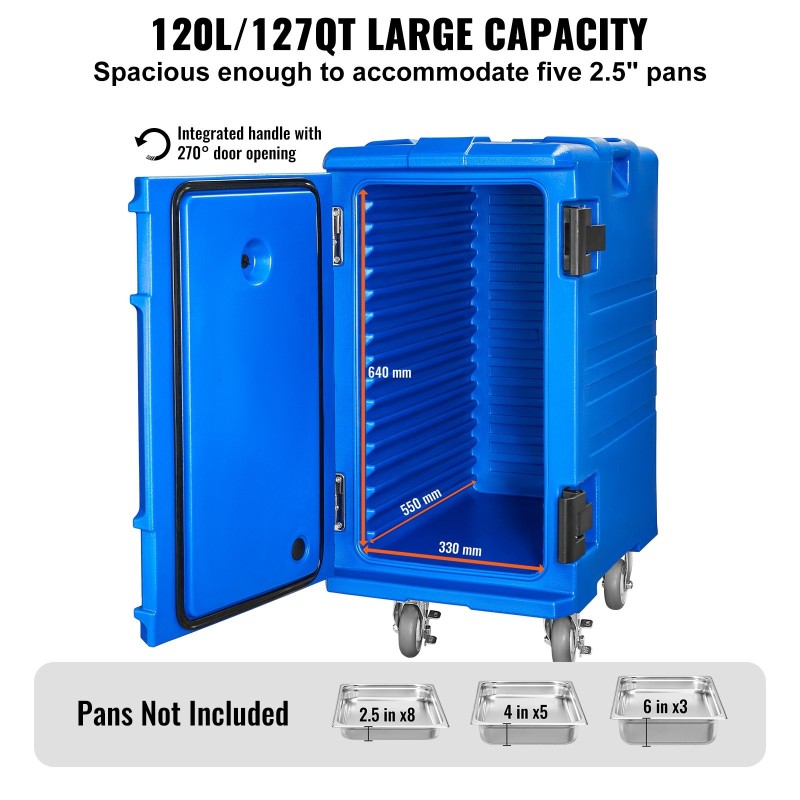 Lämpöeristetty ruoankuljetuslaatikko 120 litraa lasikuituvahvistettu muovi kantokahvoilla pyörillä ravintoloille