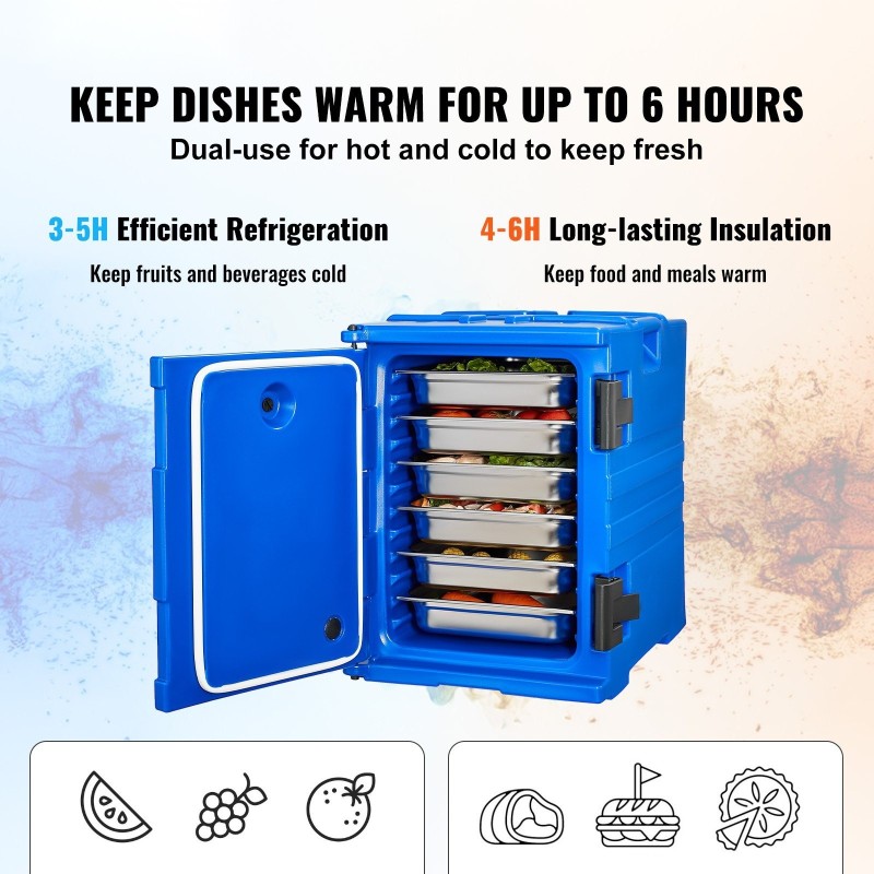 Eristetty ruokakuljetuslaatikko 90 L sininen pinottava etupuolelta täytettävä