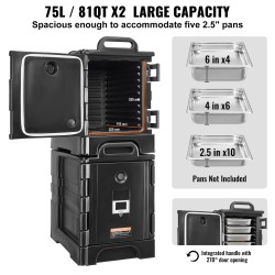 Eristetyt ruokakuljetuslaatikot 75 l 2 kpl etuluukulla pinottavat kahvoilla pyörillä