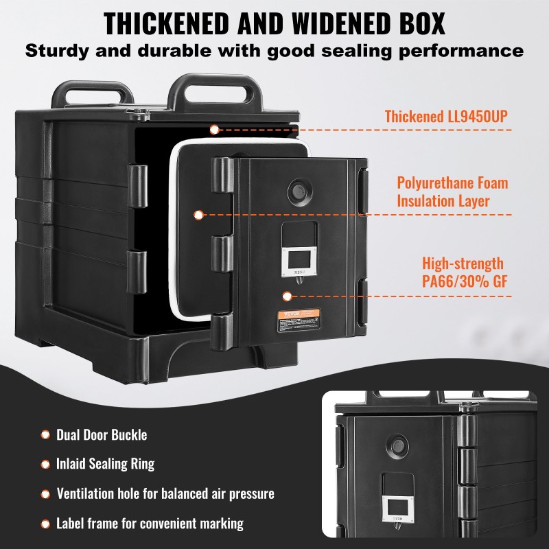 Eristetyt ruokakuljetuslaatikot 75 l 2 kpl etuluukulla pinottavat kahvoilla pyörillä