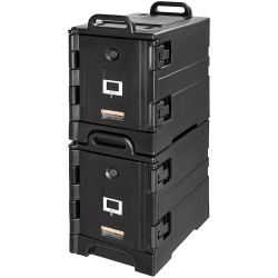 Eristetyt ruokakuljetuslaatikot 75 l 2 kpl etuluukulla pinottavat kahvoilla pyörillä