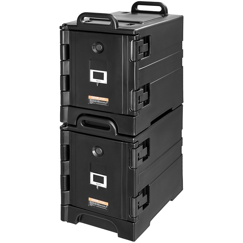 Eristetyt ruokakuljetuslaatikot 75 l 2 kpl etuluukulla pinottavat kahvoilla pyörillä