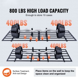 Seinään asennettava teräshylly 2 tasoa teräs 183 senttimetriä leveä 61 senttimetriä syvä