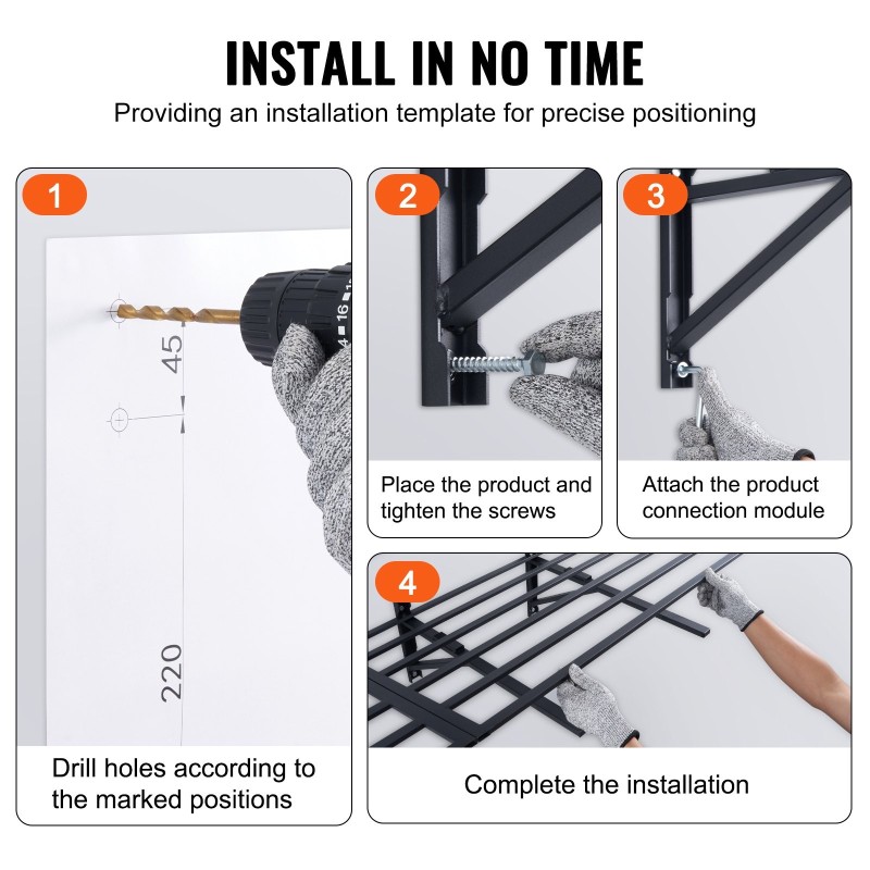 Seinään asennettava teräshylly 2 tasoa teräs 183 senttimetriä leveä 61 senttimetriä syvä