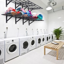 Seinään asennettava teräshylly 2 tasoa teräs 183 senttimetriä leveä 61 senttimetriä syvä