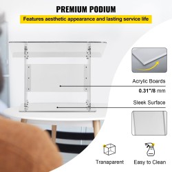 Akryylinen pöytämallinen puhujapöytä 49,5 cm korkea viisto taso kirjatuki