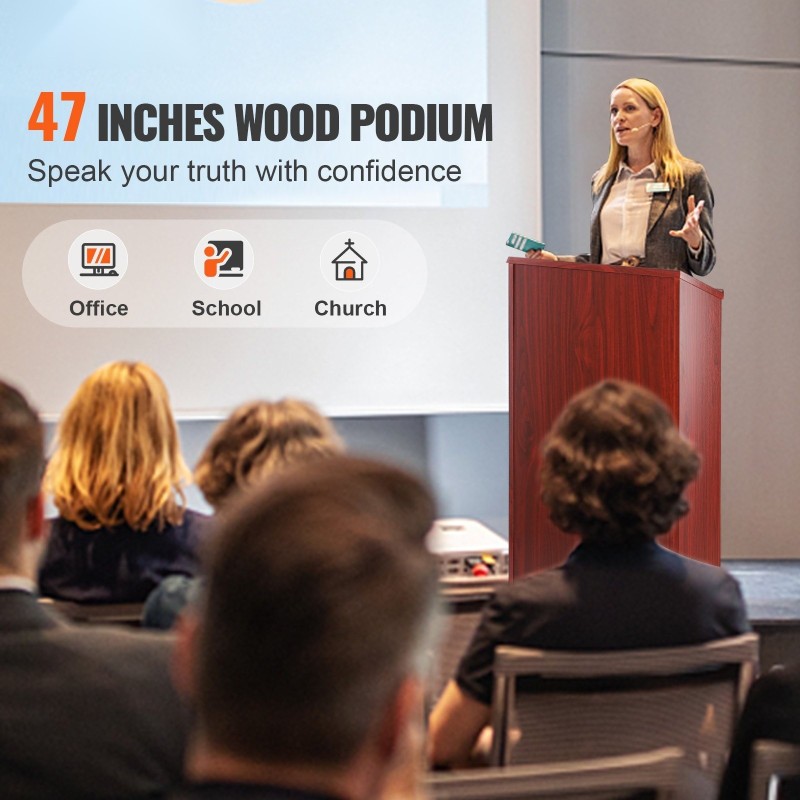 Puhujapöytä MDF PVC-pinnoite kallistettu taso 4 pyörää korkeus 1200 mm