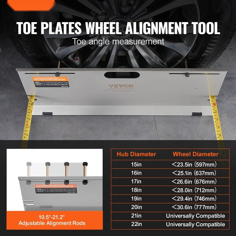 Pyörän aurauskulman mittauslevyt kaksi ruostumatonta levyä neljä kohdistustankoa kaksi viiden metrin mittanauhaa