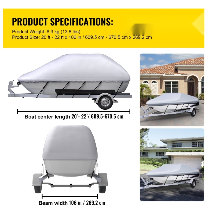 Veneen suojapeite 210D polyesteri 610–670 cm V-runkoisille enintään 269 cm