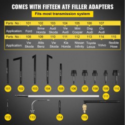Vaihteistoöljyn täyttöpumppu käsikäyttöinen 7,5 litraa kupari ja muovi 15 adapteria