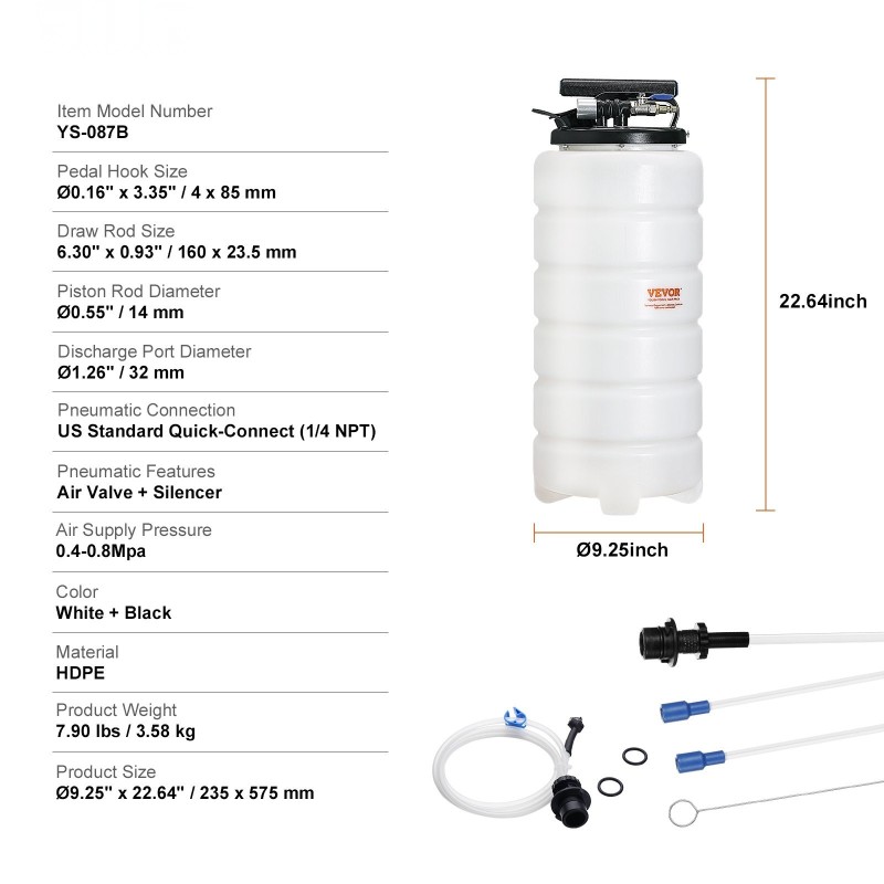 Öljynpoistaja 15 litran muovinen manuaali ja paineilmakäyttö moottori ja vaihteistoöljyille