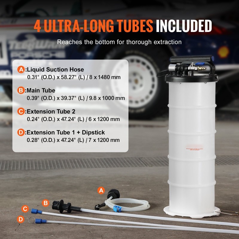 Nesteenpoistaja 6,5 l manuaalinen ja pneumaattinen imupumppu letkulla ja öljytikulla