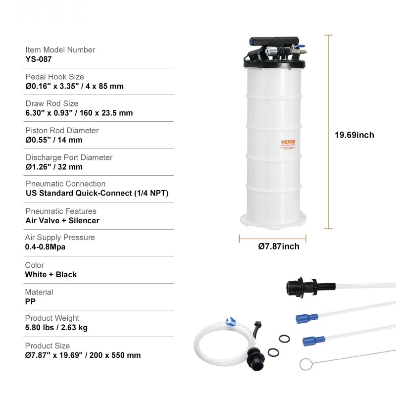 Nesteenpoistaja 6,5 l manuaalinen ja pneumaattinen imupumppu letkulla ja öljytikulla