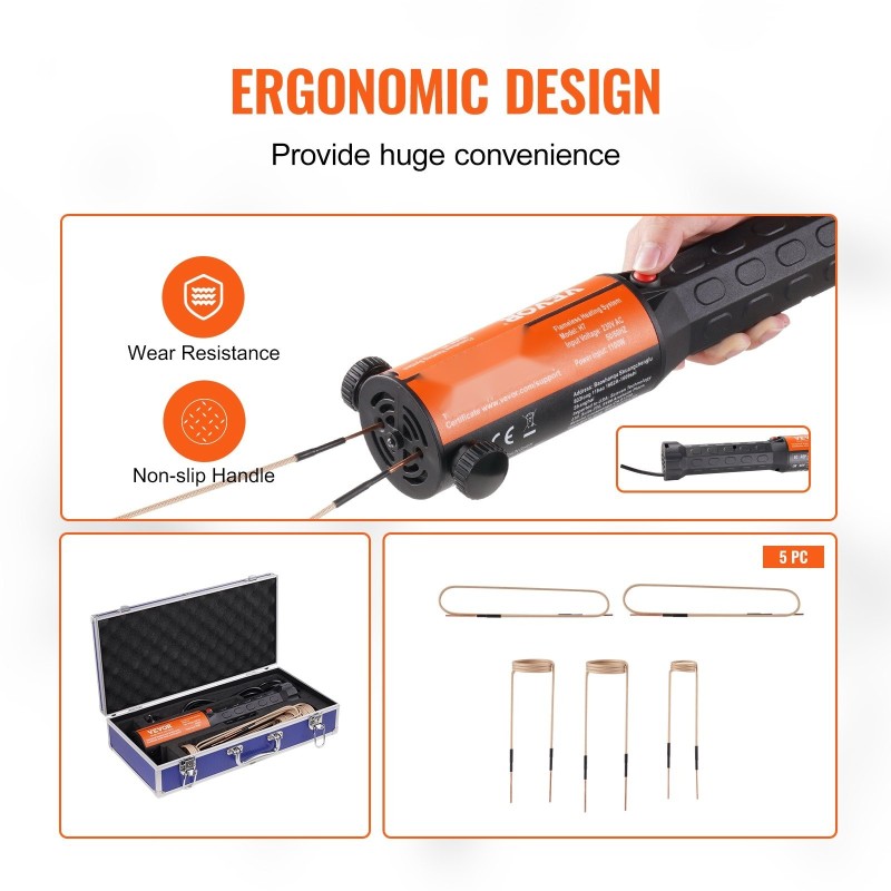 Kädessä pidettävä induktiolämmitin 1100 wattia 230 volttia 6 lämmityskelaa kuljetuslaukku
