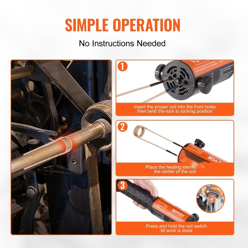Kädessä pidettävä induktiolämmitin 1100 wattia 230 volttia 6 lämmityskelaa kuljetuslaukku