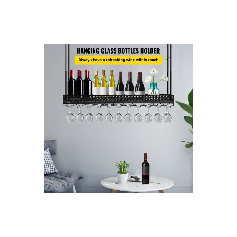 Kattoon asennettava viini- ja lasiteline säädettävä 48–91 senttimetriä kantokyky 15 kilogrammaa