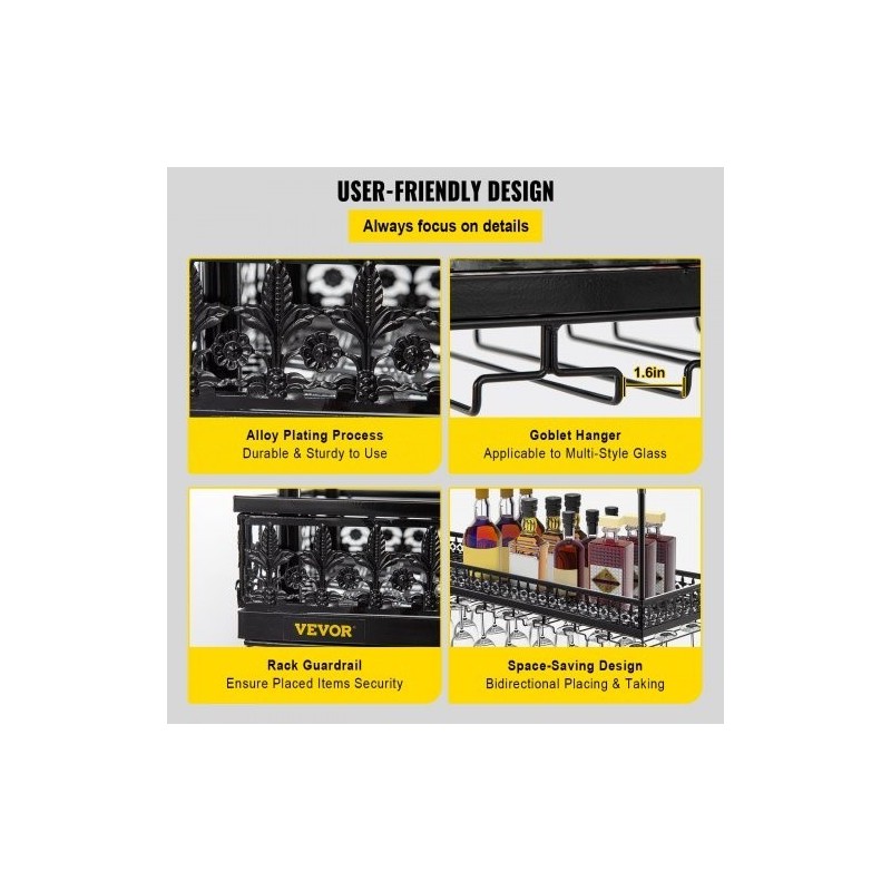 Kattoon asennettava viini- ja lasiteline säädettävä 48–91 senttimetriä kantokyky 15 kilogrammaa