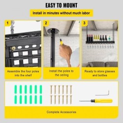 Kattoon asennettava viini- ja lasiteline säädettävä 48–91 senttimetriä kantokyky 15 kilogrammaa