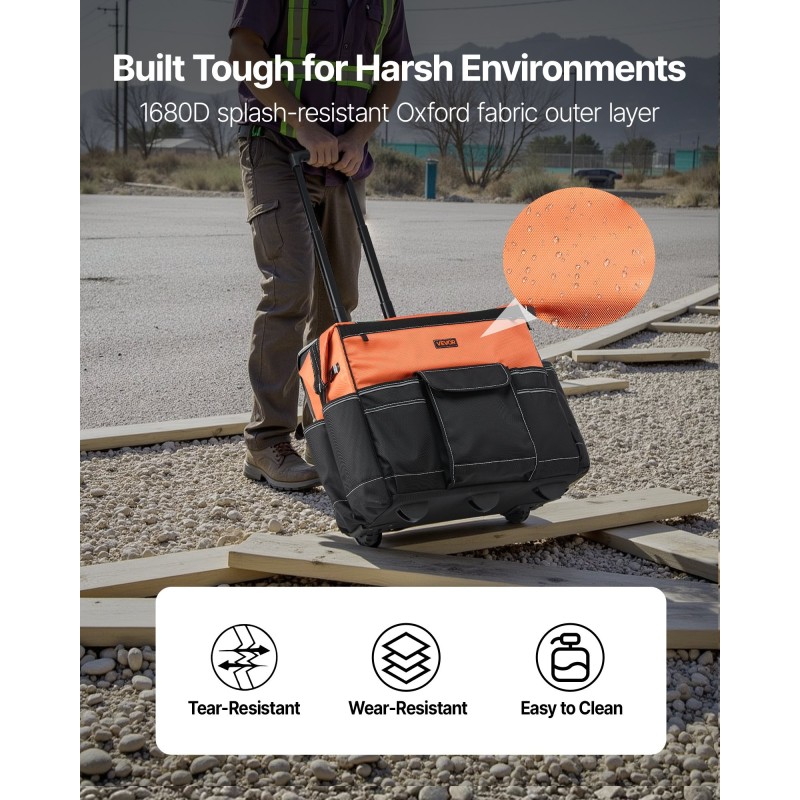 Rullattava työkalulaukku 50 kg kantavuus 27 taskua 1680D polyesteri pyörillä