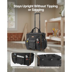 Pyörällinen työkalulaukku 1680D/600D polyesteri 50 kg kantokyky 25 taskua säädettävä teleskooppikahva