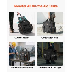 Pyörällinen työkalulaukku 1680D/600D polyesteri 50 kg kantokyky 25 taskua säädettävä teleskooppikahva