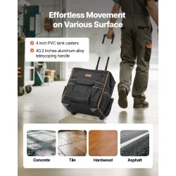Pyörällinen työkalulaukku 1680D polyesteri 25 taskua säädettävä teleskooppikahva 50 kg kantavuus