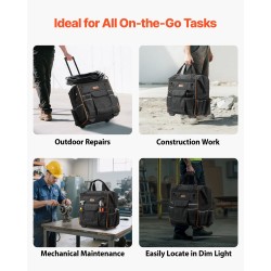 Pyörällinen työkalulaukku 1680D polyesteri 25 taskua säädettävä teleskooppikahva 50 kg kantavuus