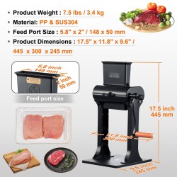 Manuaalinen lihamureuttaja alumiini ja ruostumaton teräs 31 terää 148x50 mm syöttöaukko ammattikeittiöihin