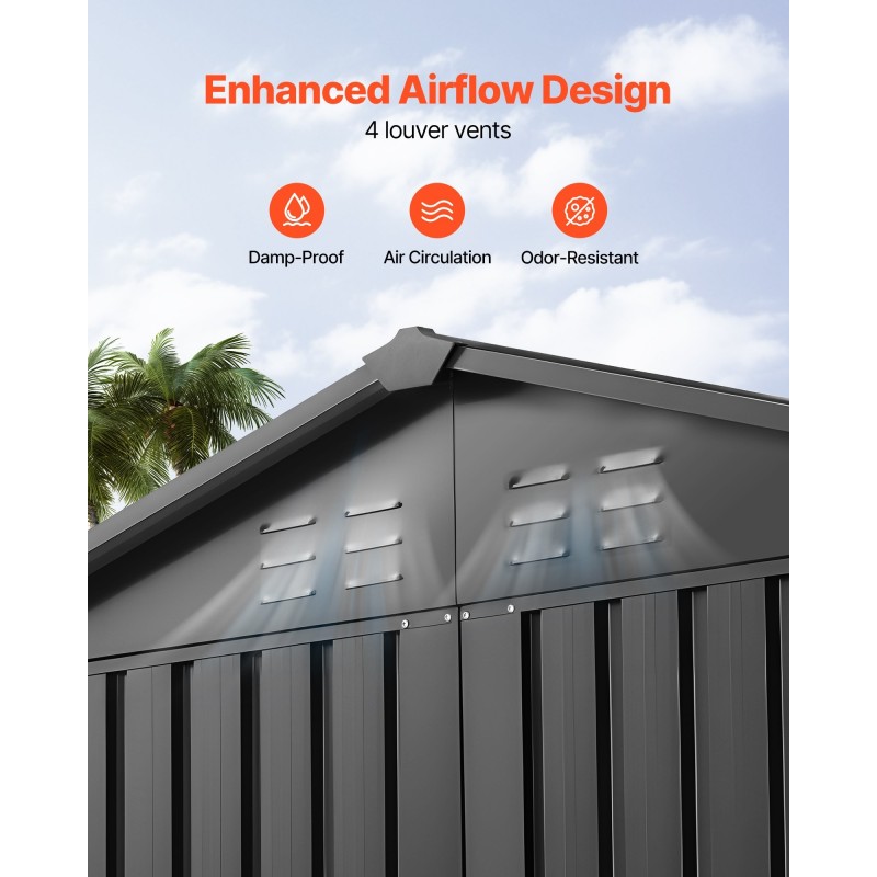 Metallinen pihavarasto galvanoitu teräs mitat 1860×1210×1841 mm lukittavat kaksoisovet neljä tuuletusaukkoa