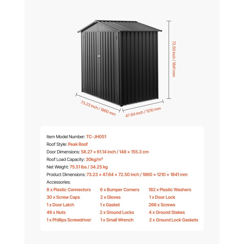 Metallinen pihavarasto galvanoitu teräs mitat 1860×1210×1841 mm lukittavat kaksoisovet neljä tuuletusaukkoa